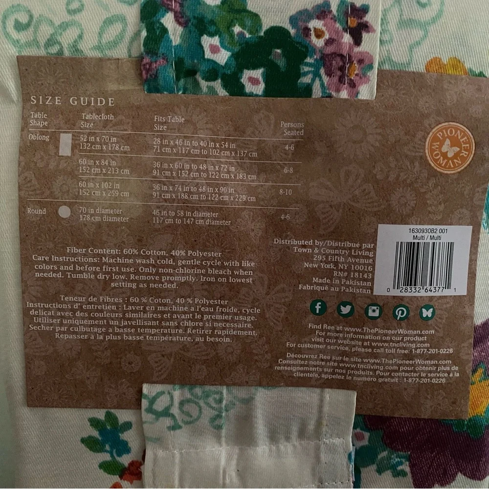 Pioneer Woman Country Garden Floral Tablecloth 60